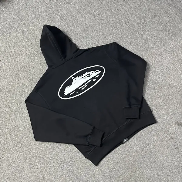 Design Oval Logo Zip-Up Hoodie Black - 10