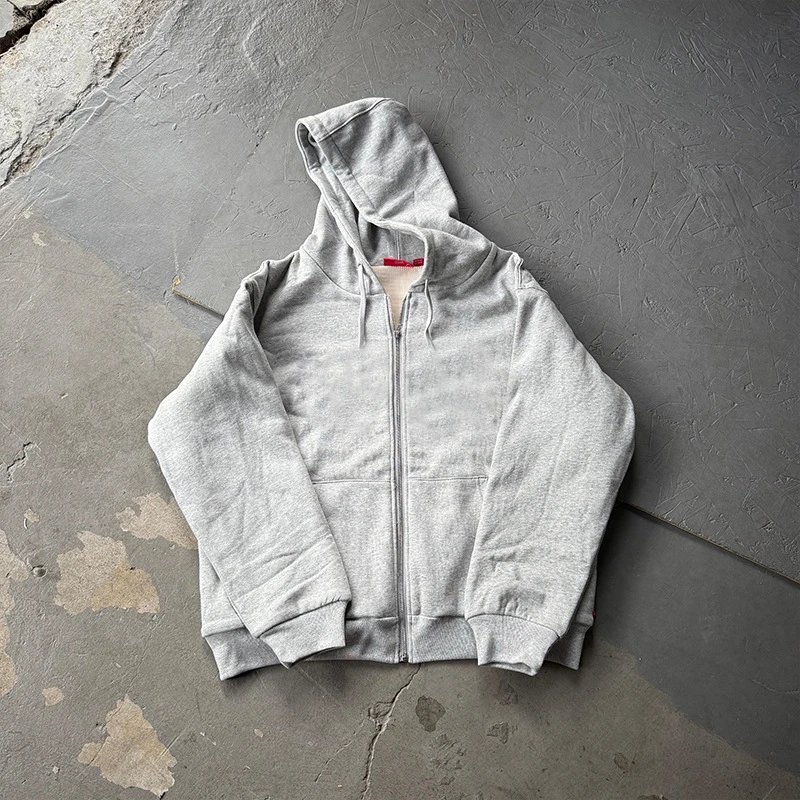 Embroidered Cardigan Hoodie / Grey