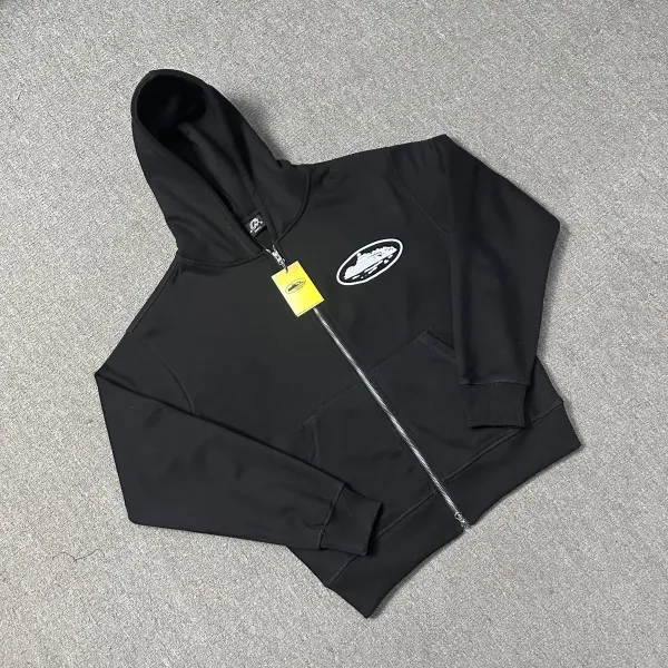 Design Oval Logo Zip-Up Hoodie Black - 9