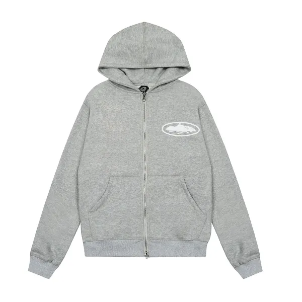 Design Oval Logo Zip-Up Hoodie Black - 29