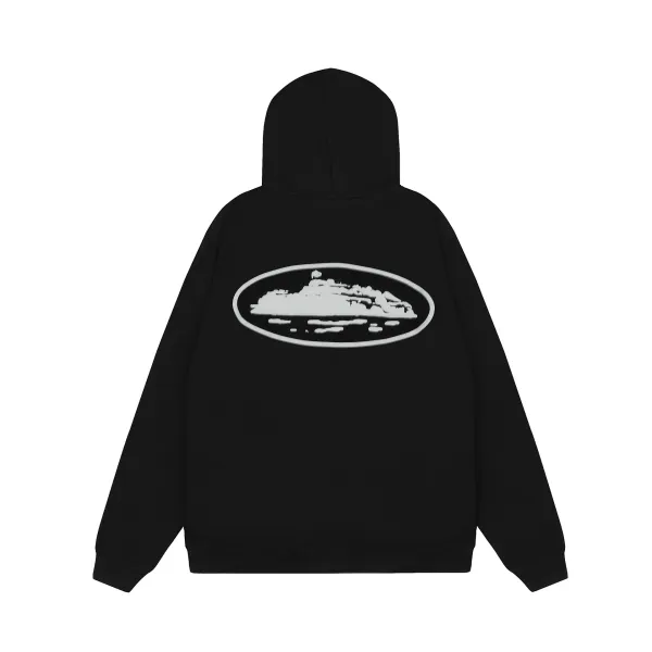 Design Oval Logo Zip-Up Hoodie Black - 8