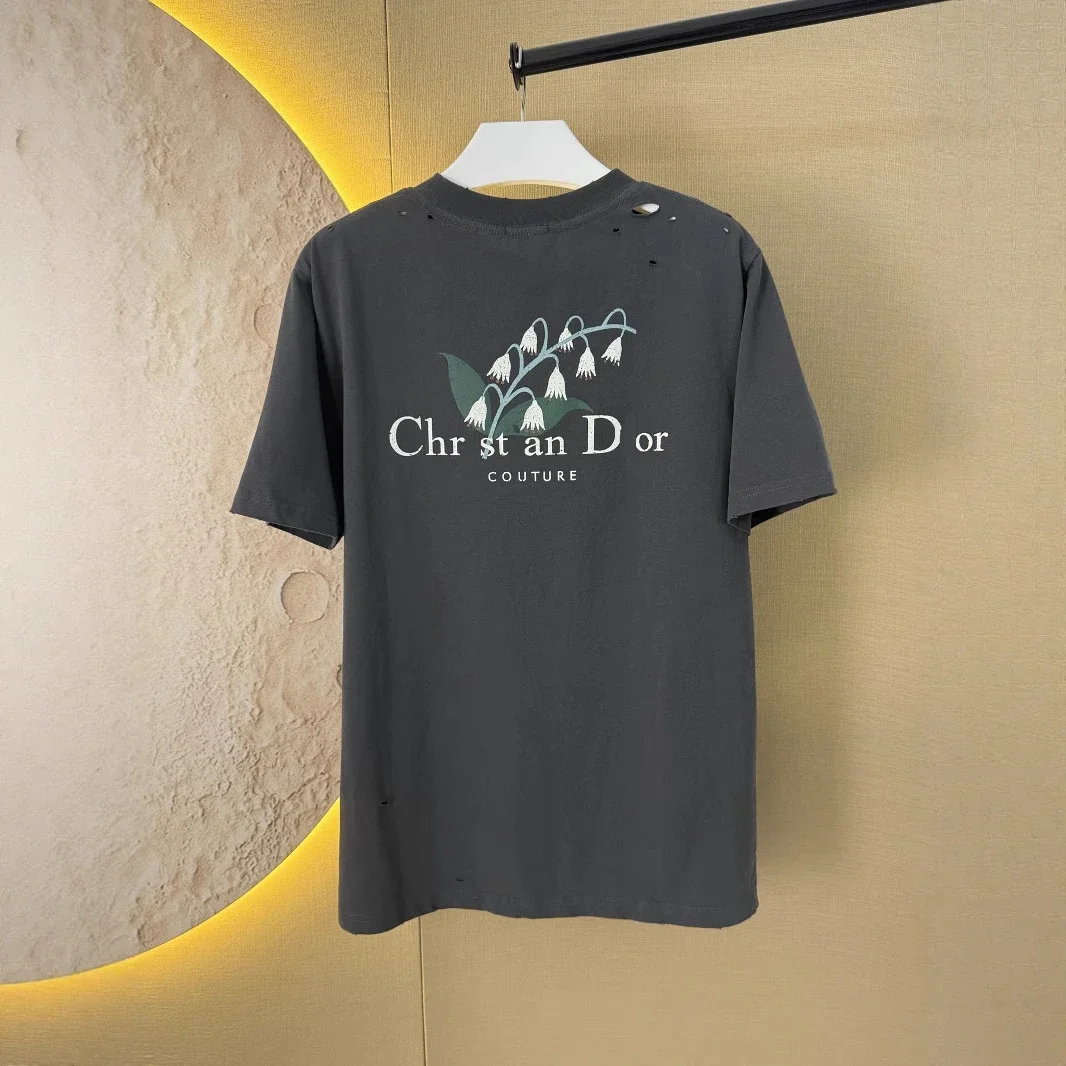 Christian Dior Lily of the Valley Print Distressed T-Shirt