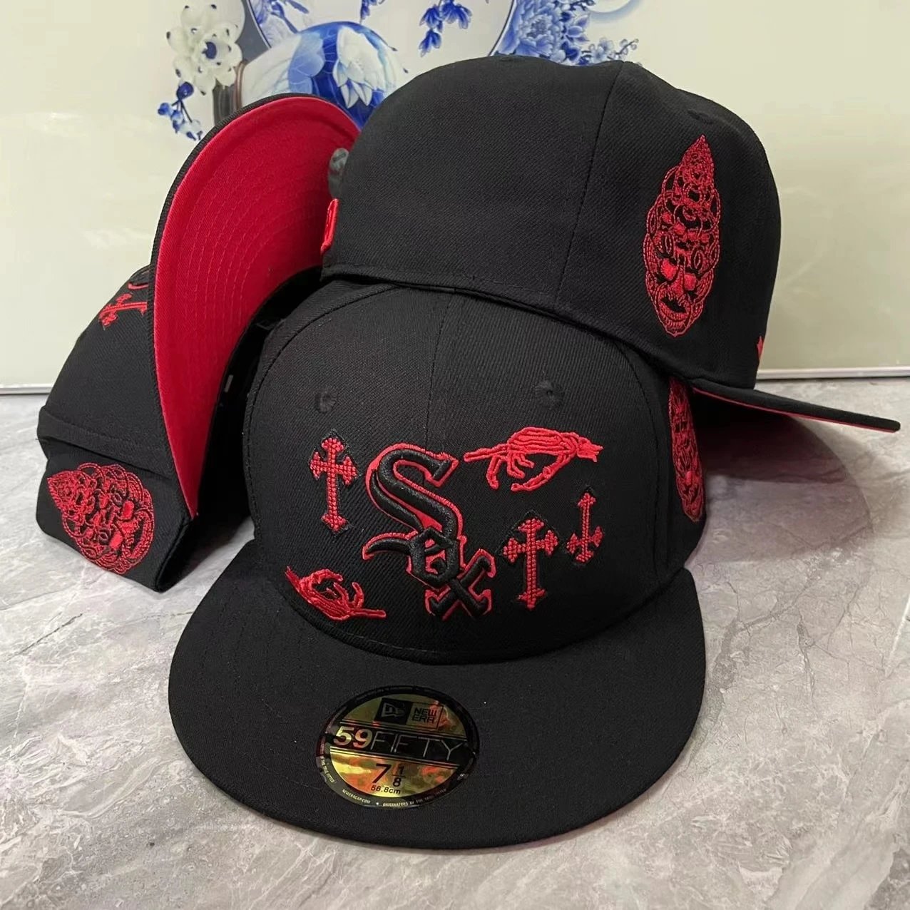 New Era Chicago White Socks Dark Cross Ghost 59FIFTY Flat Brim Full Cap - rep New Era