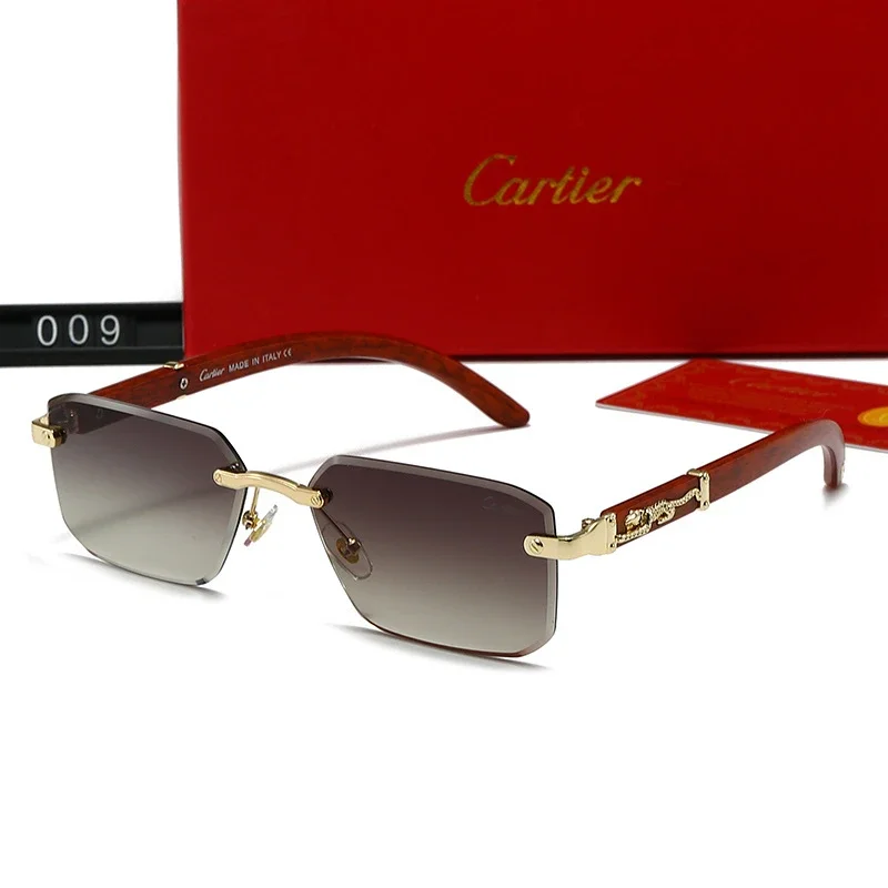 Artier, frameless gradient sunglasses with leopard embellishments on wooden temples, 009 series.