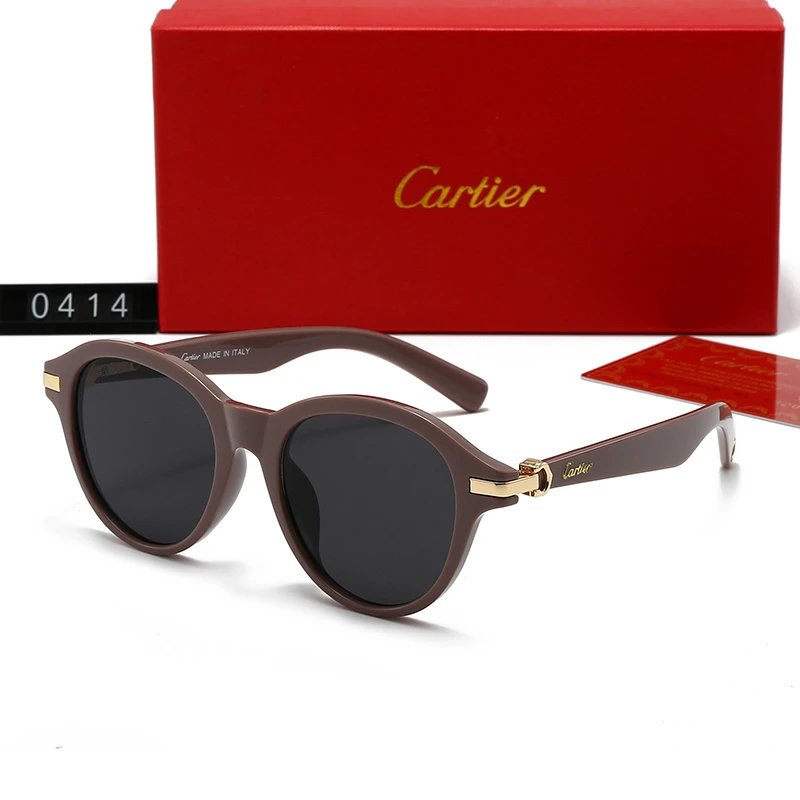 Cartier Vintage-Style Round Polarized Sunglasses with Brown Frames - rep okulary