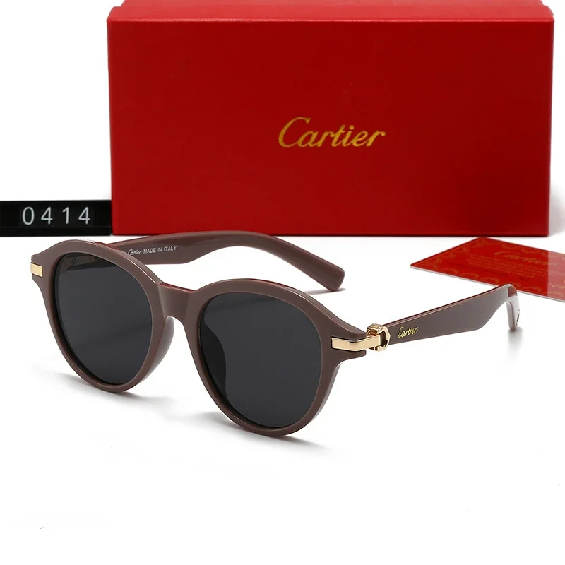 Cartier Vintage-Style Round Polarized Sunglasses with Brown Frames