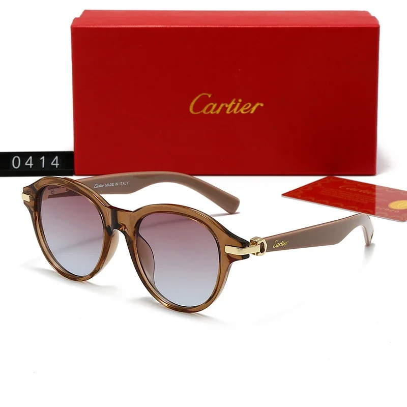 Cartier Vintage-Style Round Polarized Sunglasses with Brown Frames