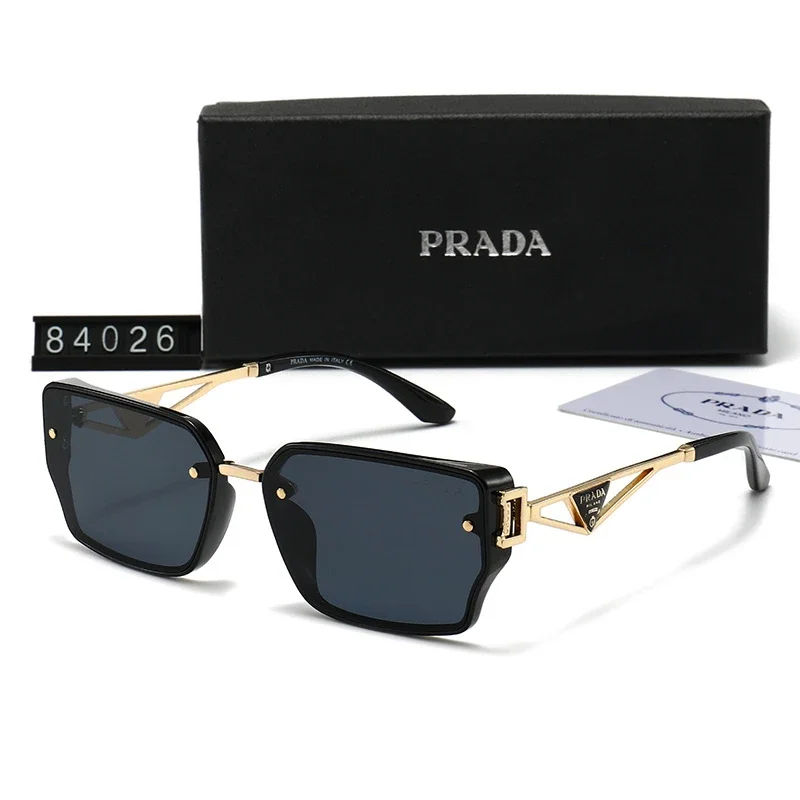 Prada, 84026 Triangular Logo Hollowed-Out Metal Temples Square Sunglasses (Regular Series)