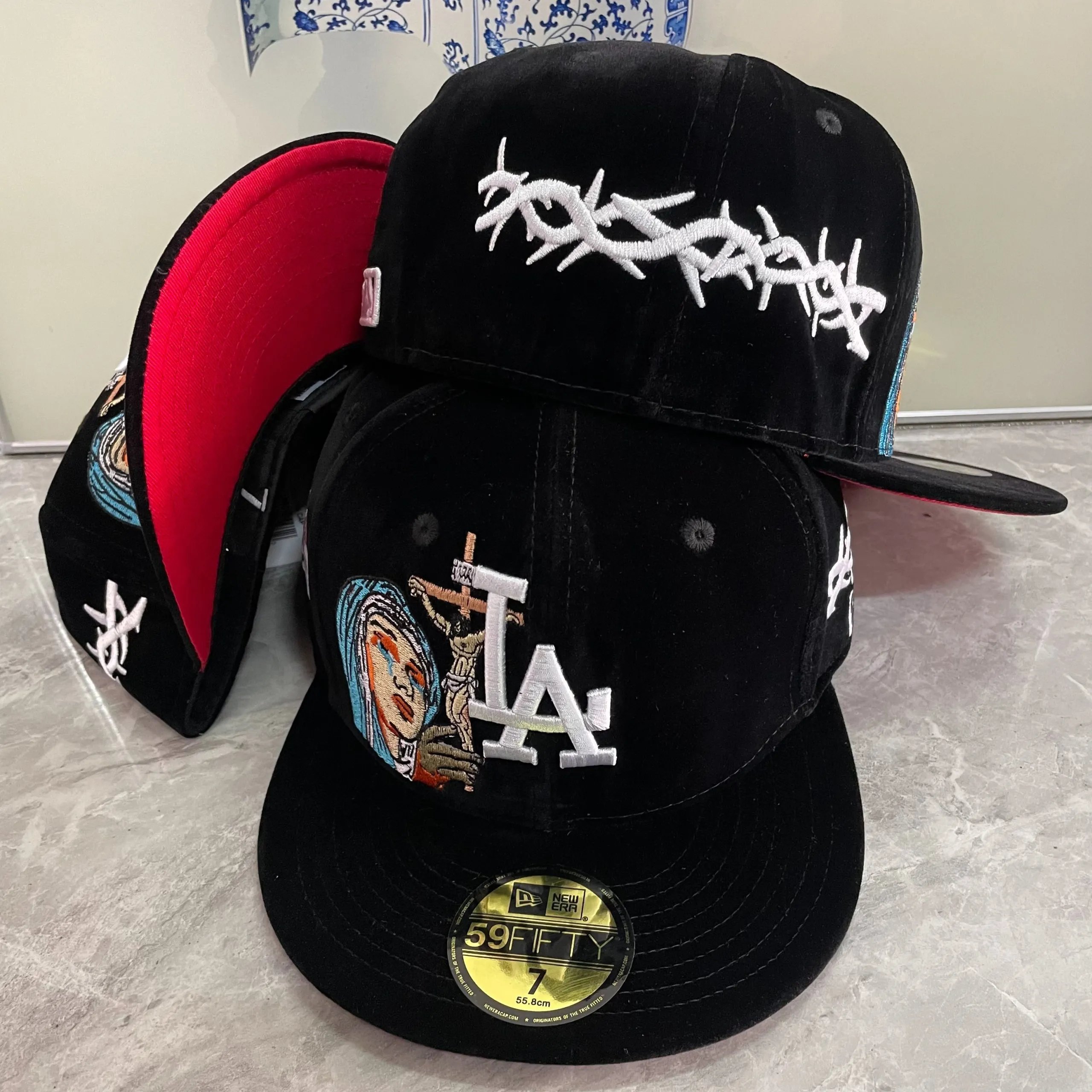 New Era × LA Virgin of Thorns Embroidered Flat Brim Baseball Cap - rep New Era