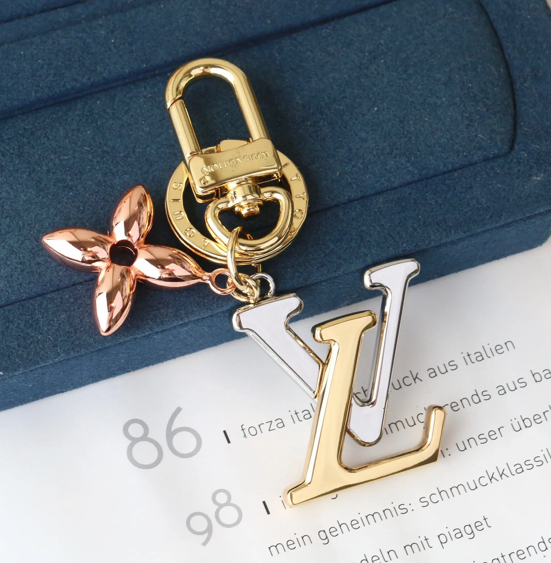 LV monogram flower & LV logo metal keychain