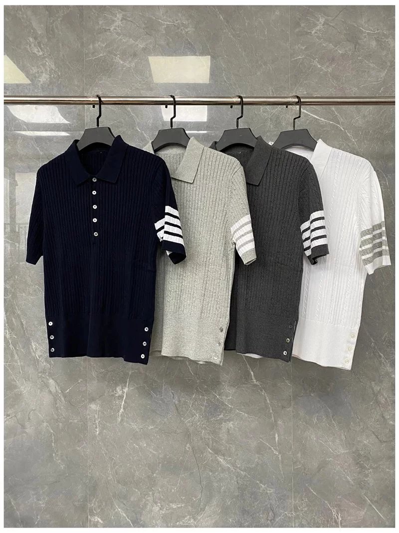 4-color optional dark patterned polo shirt with four white bars made of pure cotton material, breathable and comfortable