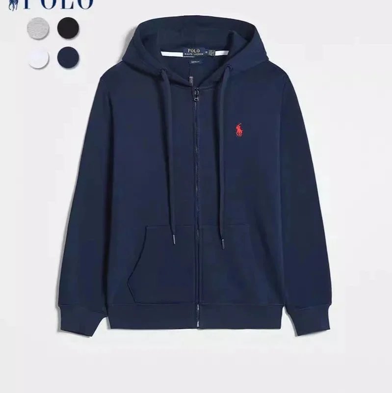 宝蓝红标连帽开衫