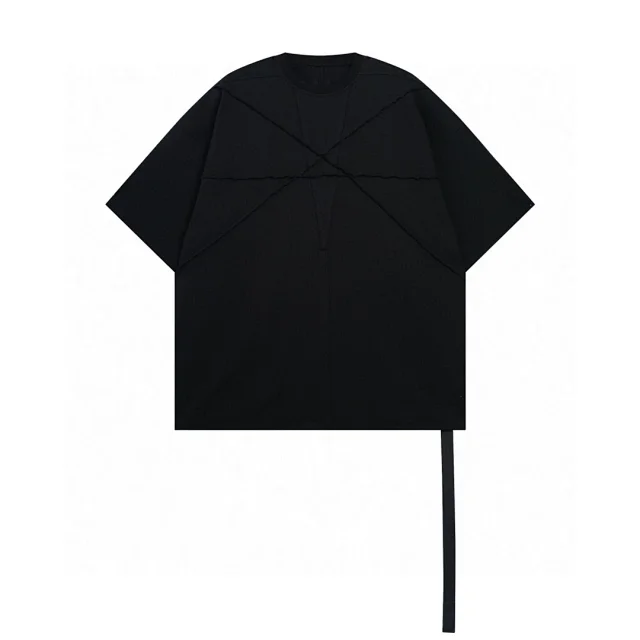 Black Asymmetrical T-Shirt with Cross Panel Design [1 style]