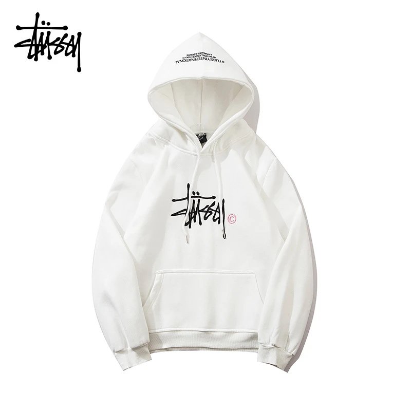 Stussy Classic Logo Black Olive White Streetwear Hoodie