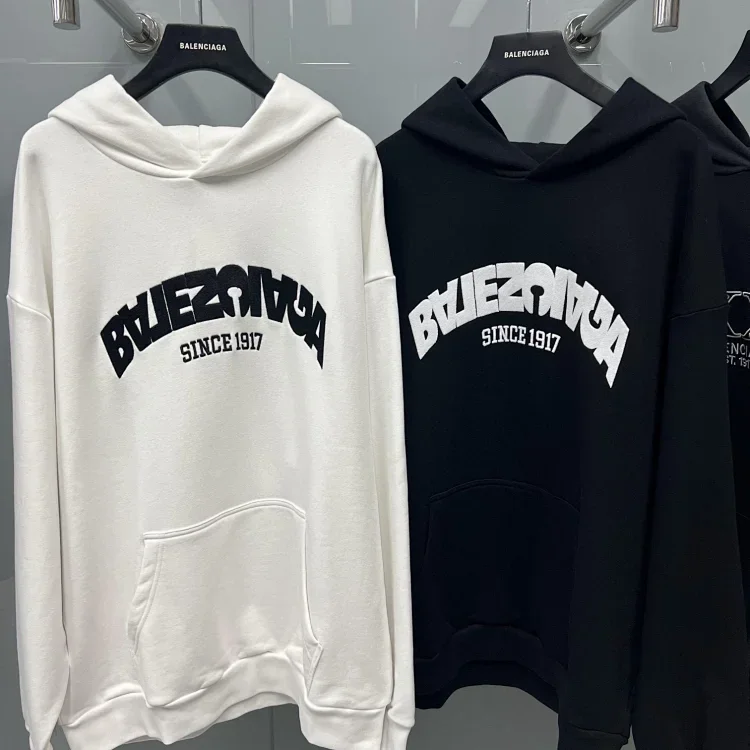 Balenciaga White and Black Hooded Sweatshirt