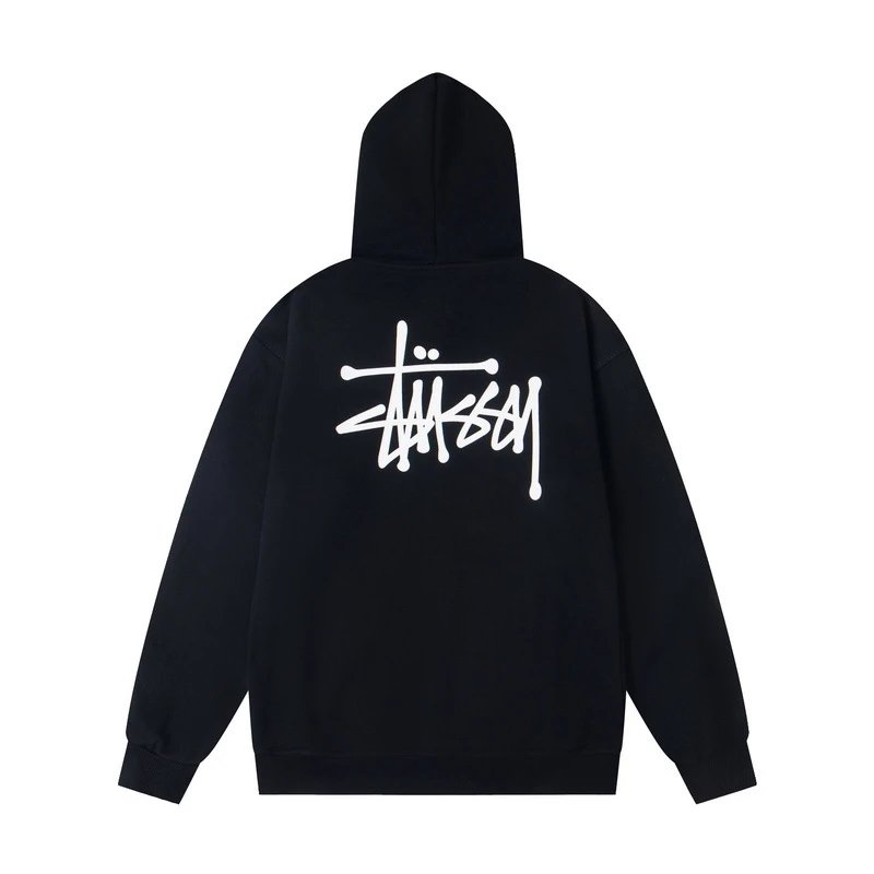 Stussy Hooded Sweatshirt Black White Gray Casual Pullover