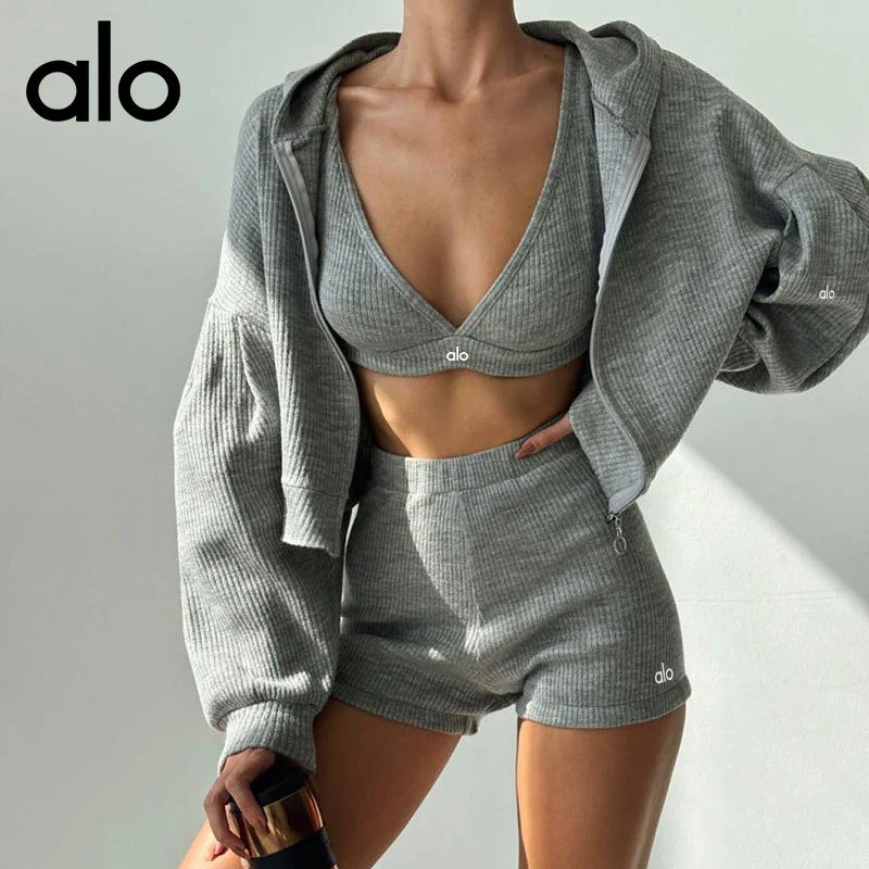 Alo Grey Ribbed Hood