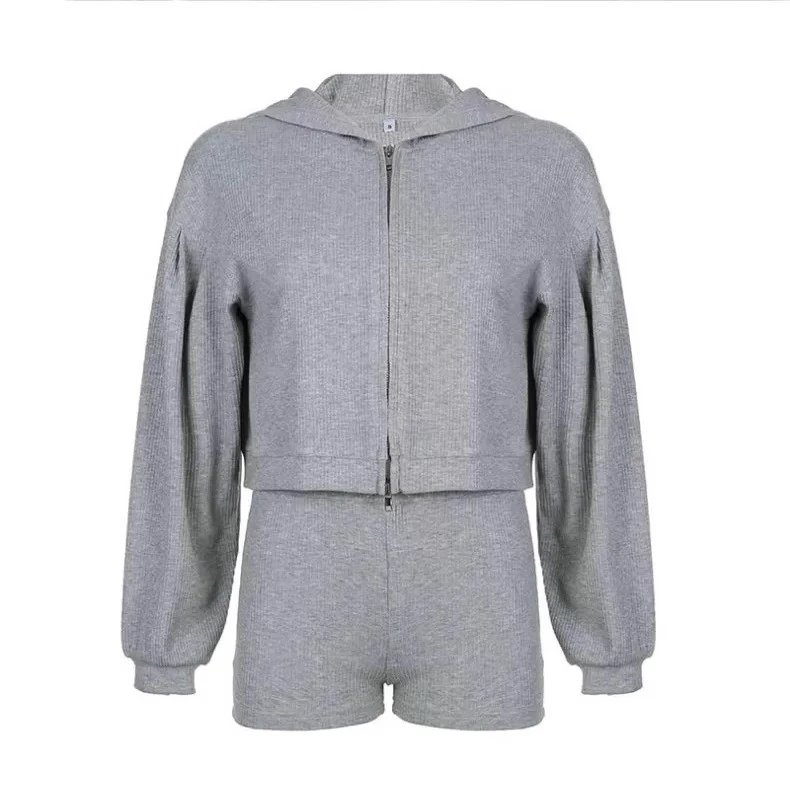 Alo Matching Sets Ribbed three-piece zip hoodie, wrap bra and shorts set image 4