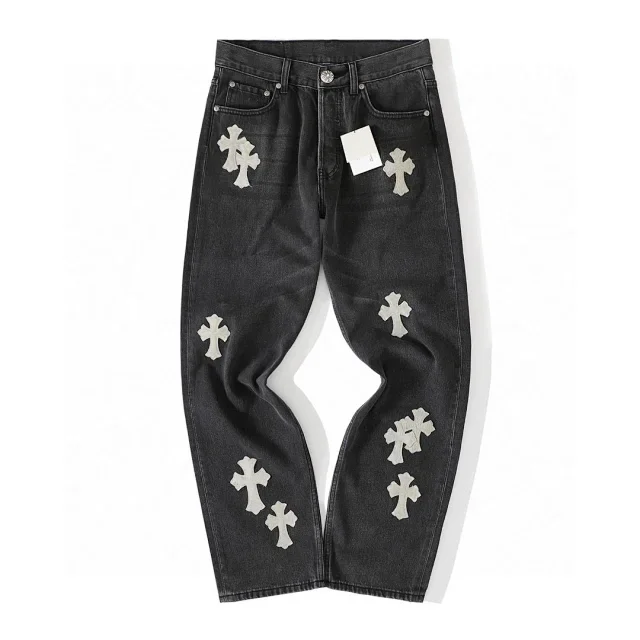 Chrome Hearts Black Cross Embroidery Jeans