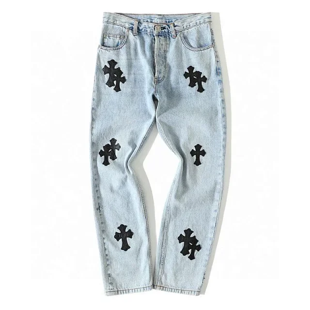 Chrome Hearts Light Blue Cross Embroidery Jeans