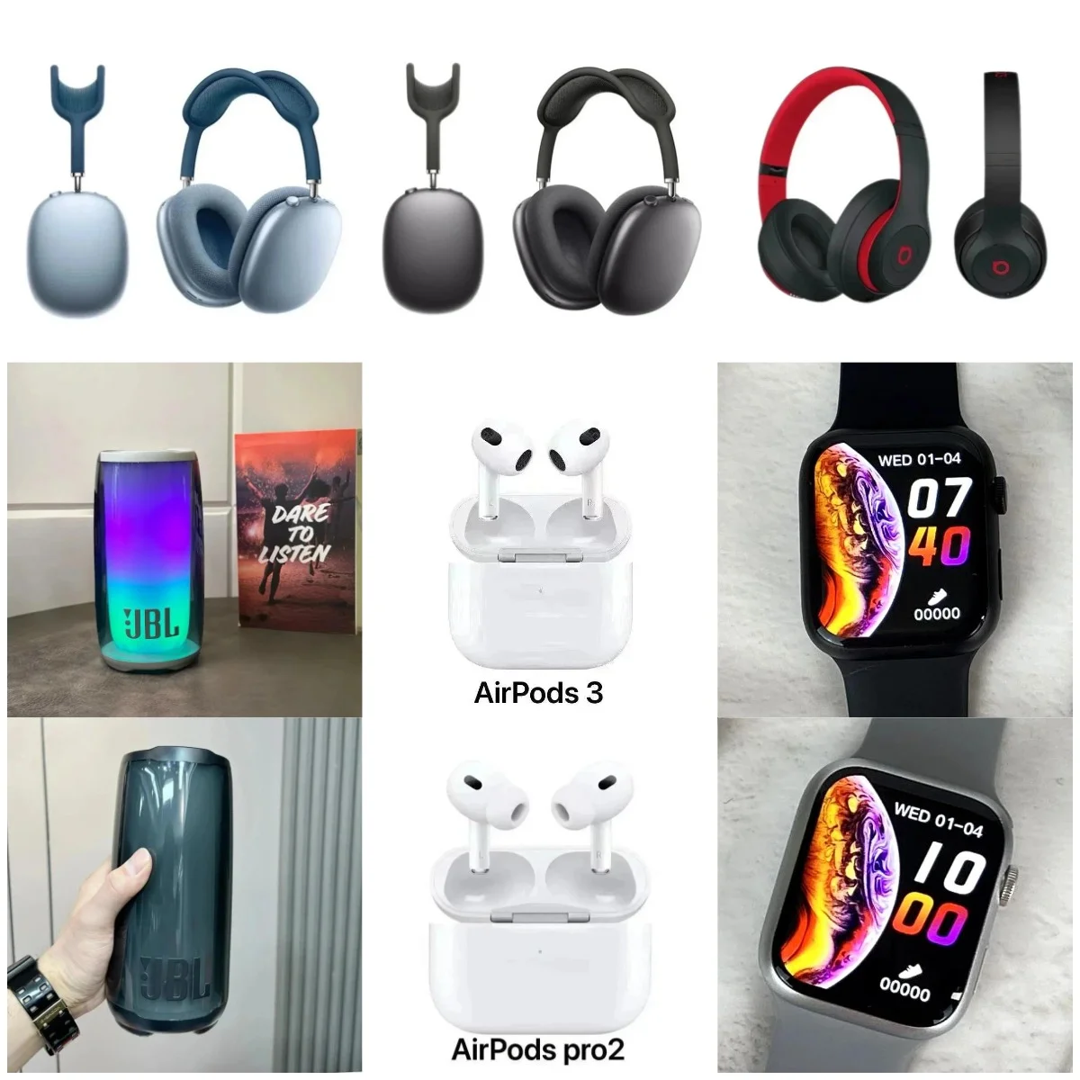 Apple AirPods 3 White True Wireless Earbuds, JBL Portable Speaker, Apple Watch Series 7 Black Smartw