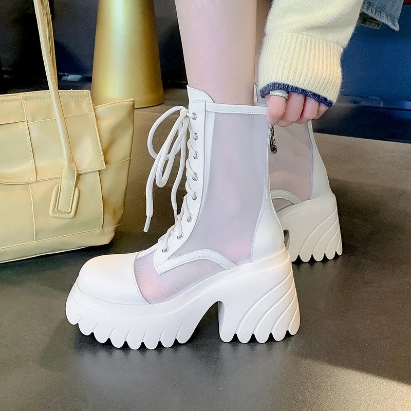 White Mesh Platform Ankle Boots [3 styles]