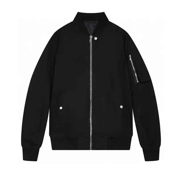 Black Bomber Jacket with Zipper Closure