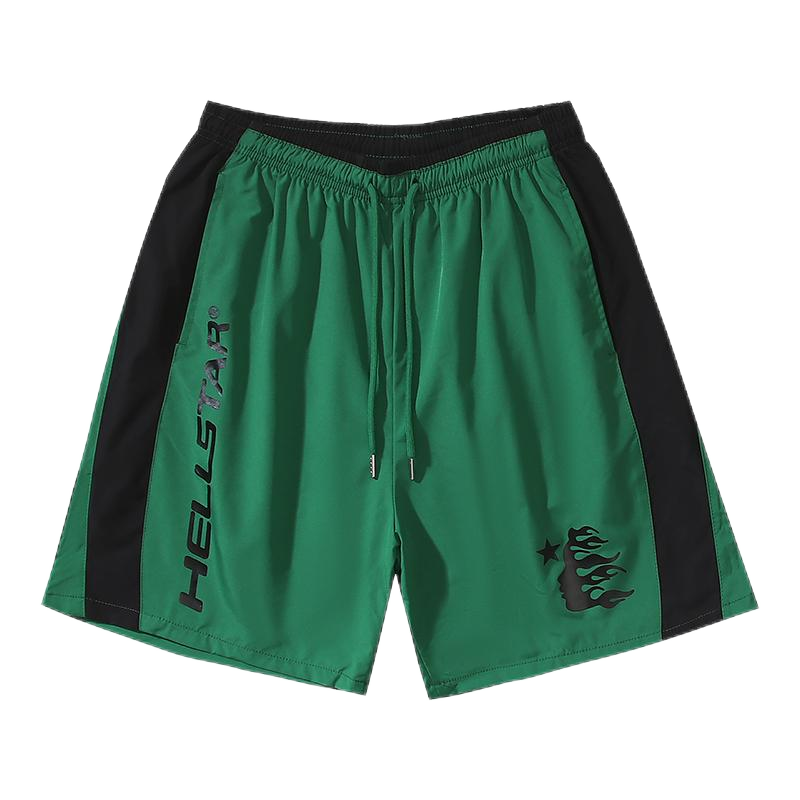 Hellstar Flame Logo Green Black Panel Shorts - 23