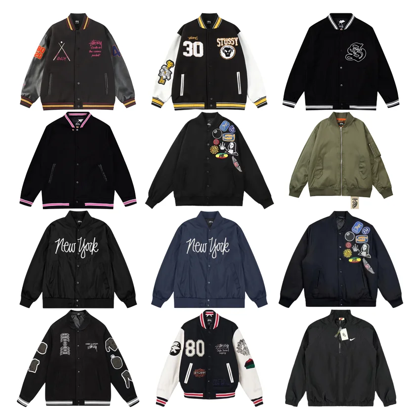 Stussy Black and White Letterman Jacket