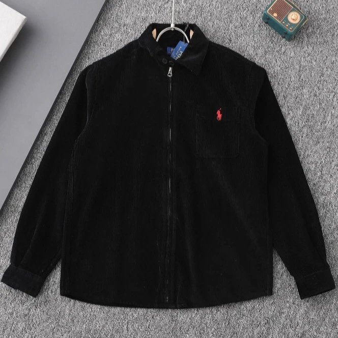 Polo Ralph Lauren Navy Beige Black Corduroy Zip-Up Shirt