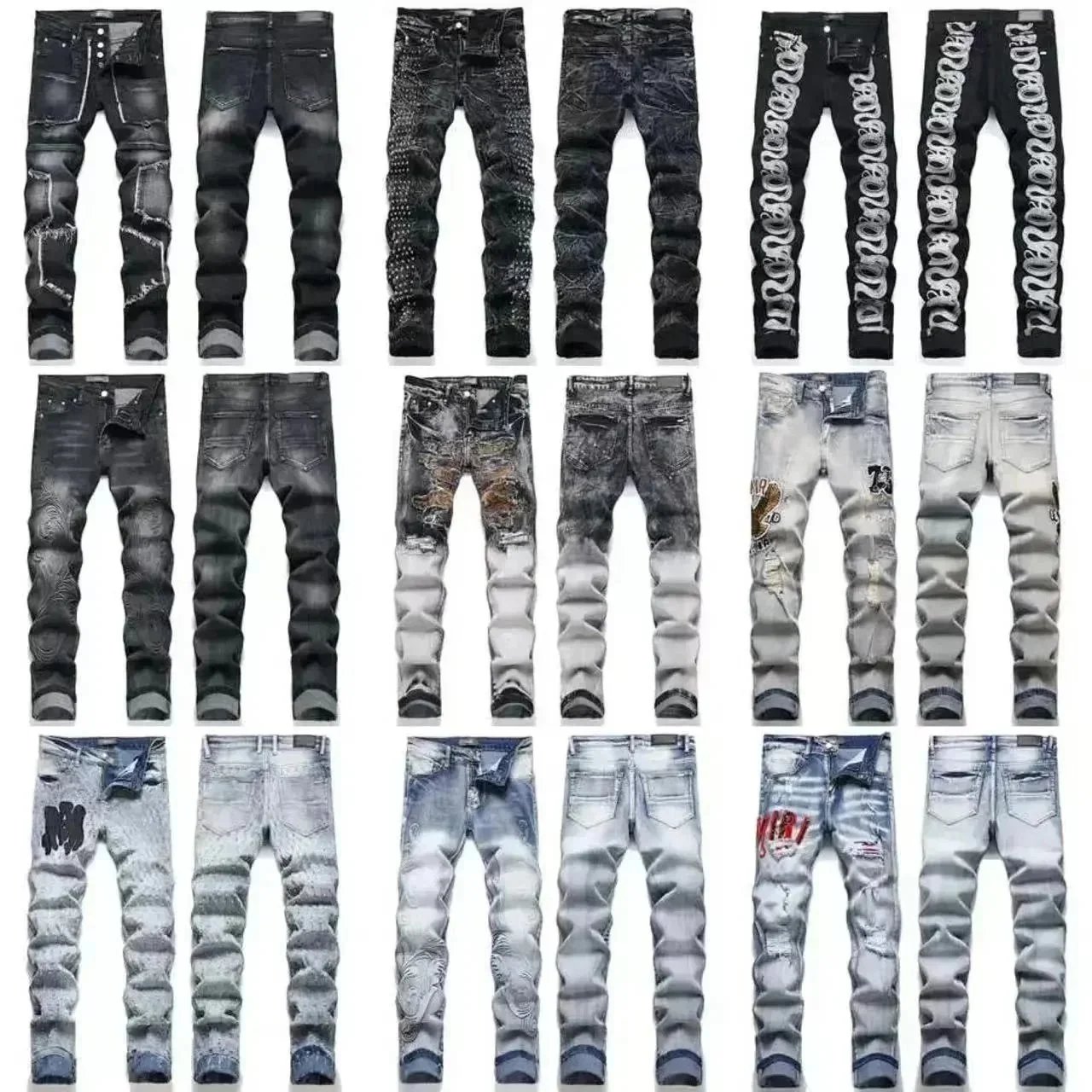 Men's Distressed Skinny Jeans in Various Styles and Colors