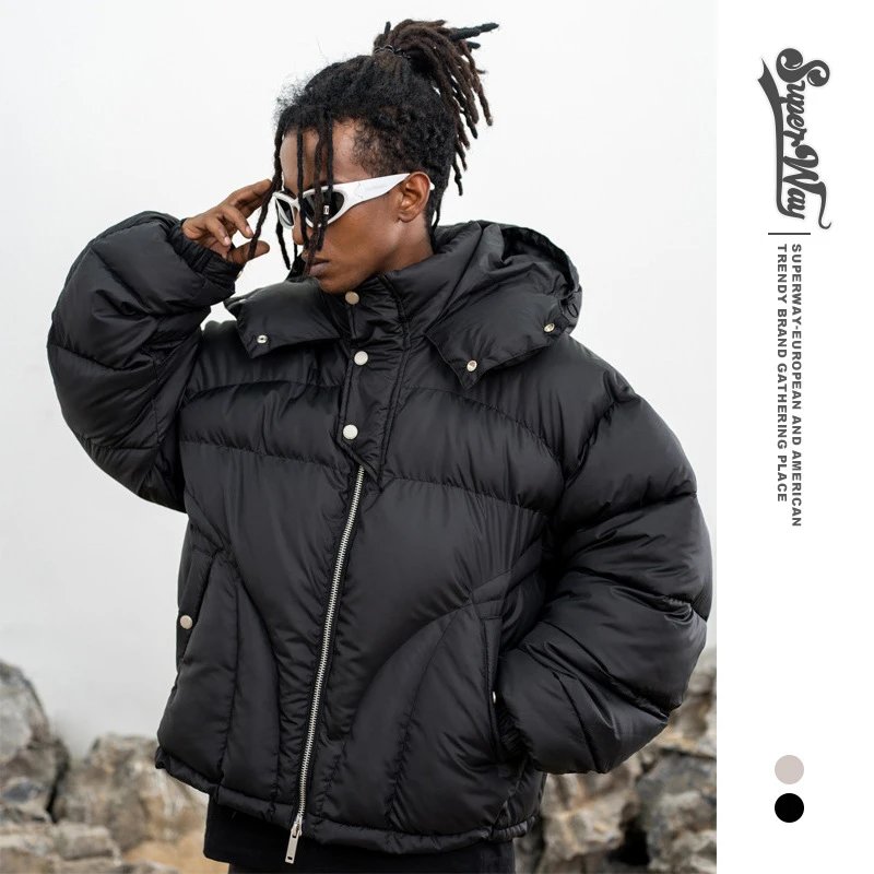 Mens Winter Hooded Down Jacket Thickened