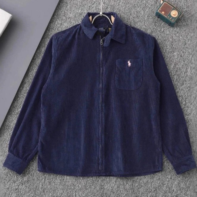 Polo Ralph Lauren Navy Beige Black Corduroy Zip-Up Shirt