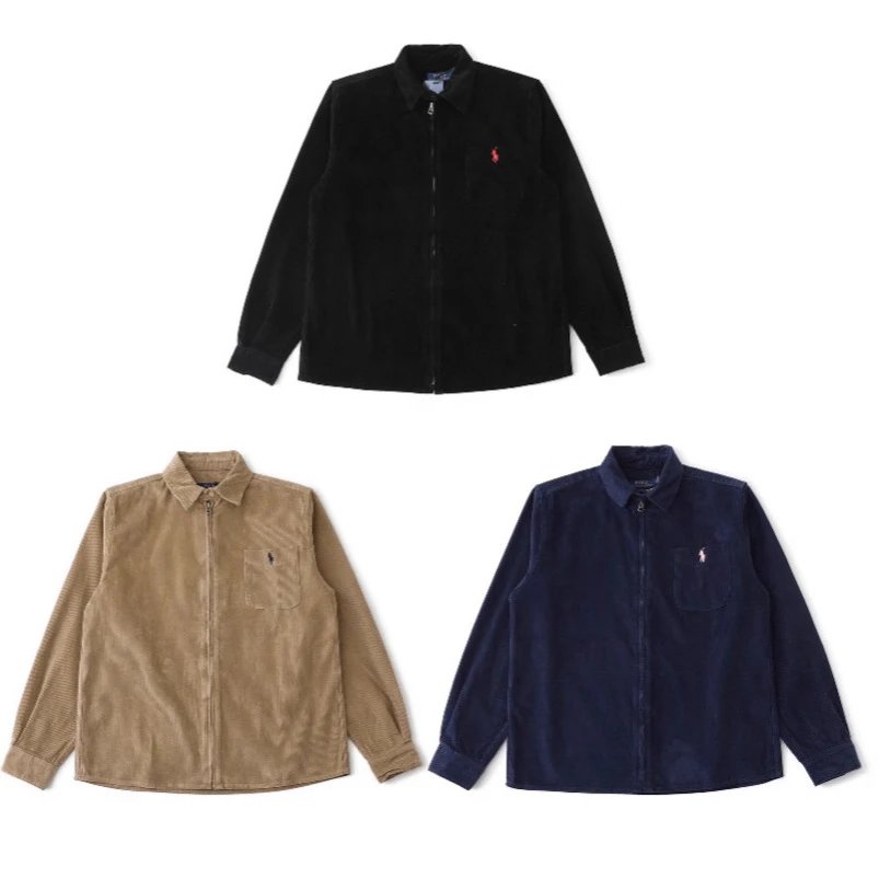 Polo Ralph Lauren Navy Beige Black Corduroy Zip-Up Shirt