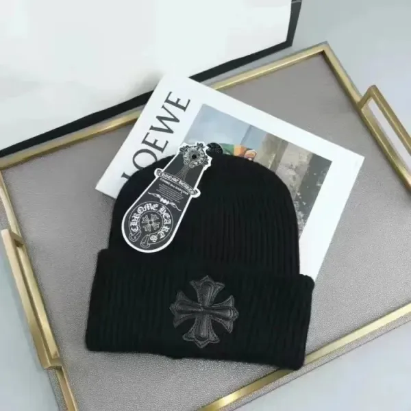 Chrome Hearts Cross Embroidered Black Beanie - 1