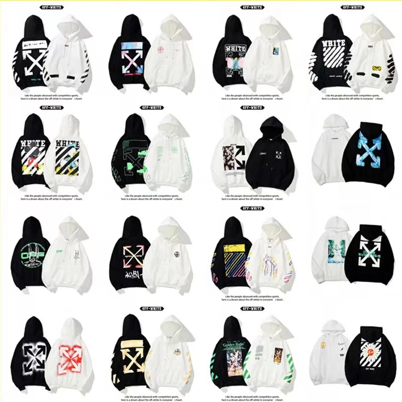 Off-White Black and White Hoodies with Arrows Design