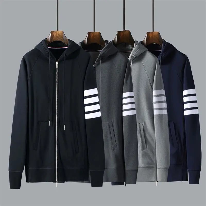 TB Hoodie Zip-Up Sweatshirt in Black, Grey, and Navy