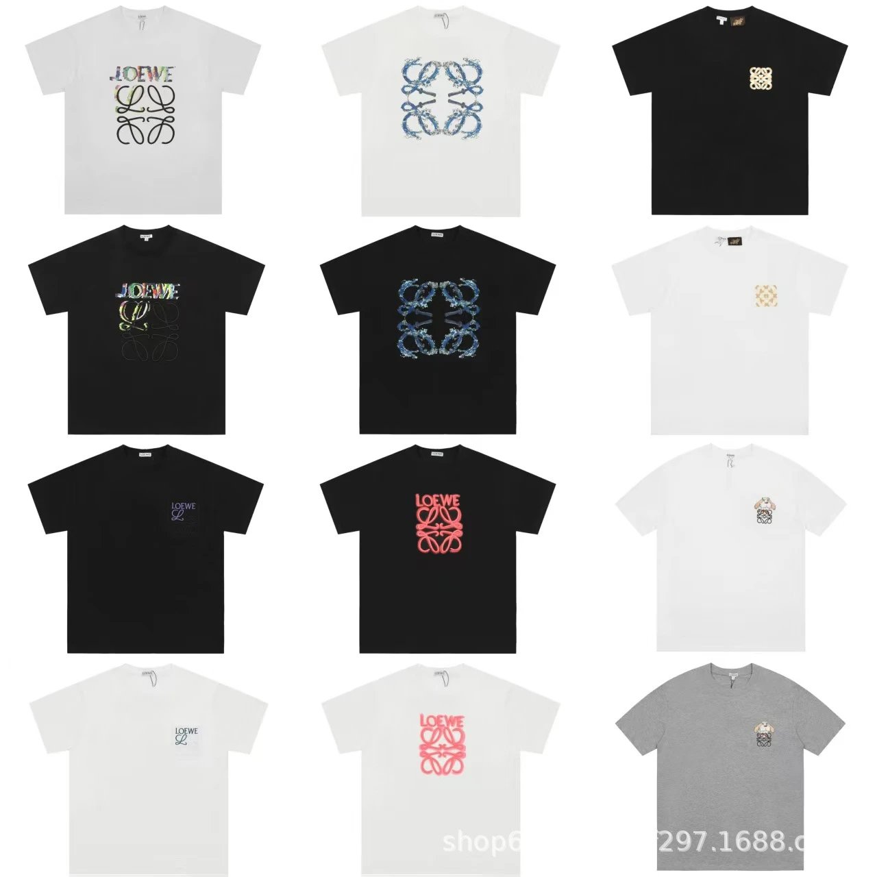 Loewe T-Shirt White Black Gray Graphic Logo Print Casual