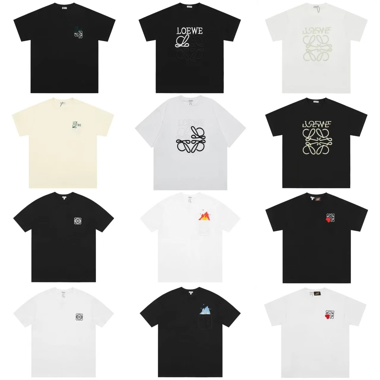 Loewe T-Shirt White Black Gray Graphic Logo Print Casual