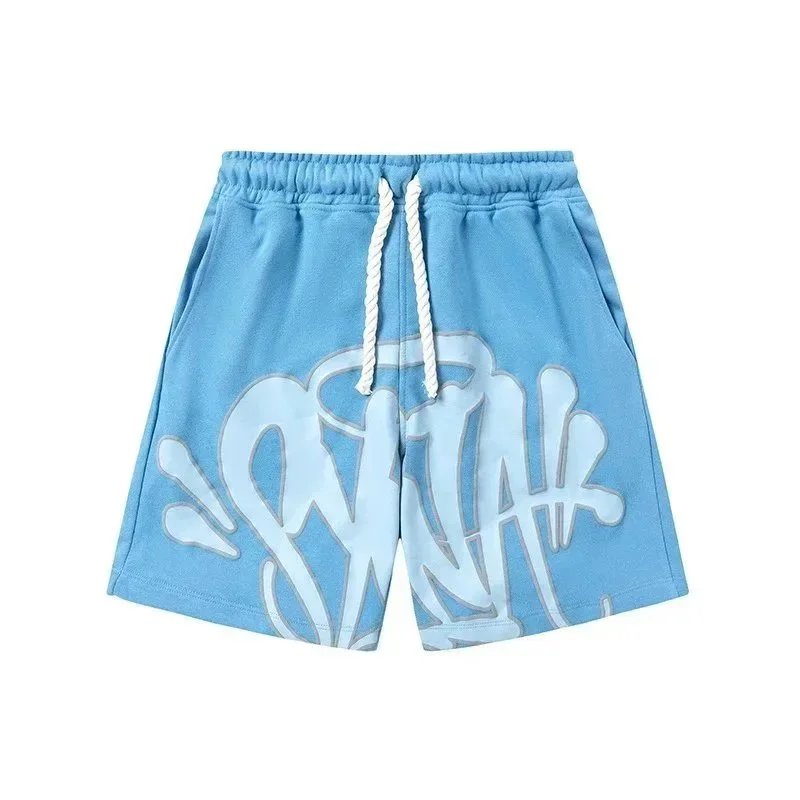 Graffiti Print Hoodie Shorts Set Red Blue Black Streetwear