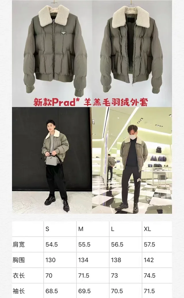 Prada Puffer Jacket Olive Green Shearling Collar Winter Coat