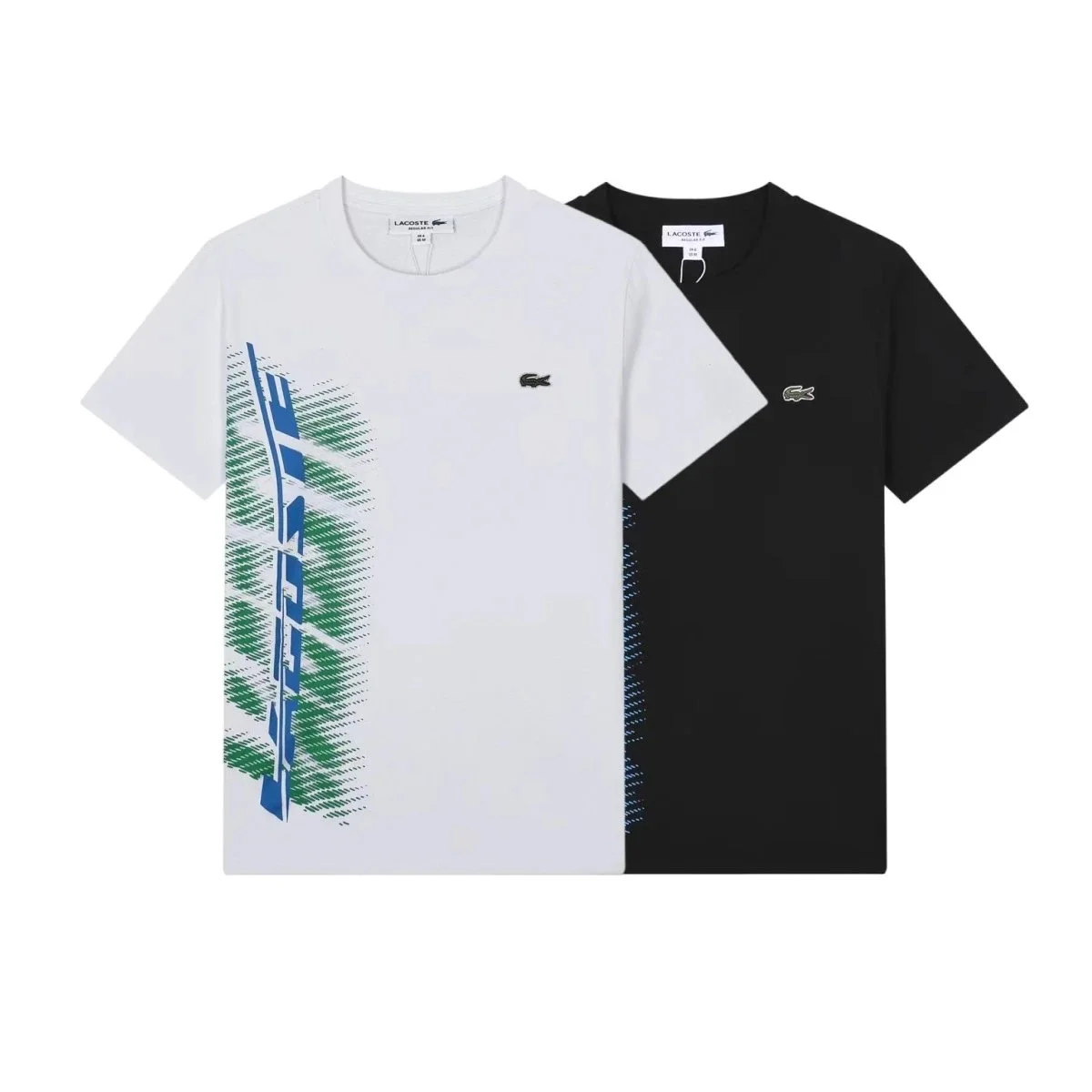 Lacoste White and Black Round Neck T-Shirts