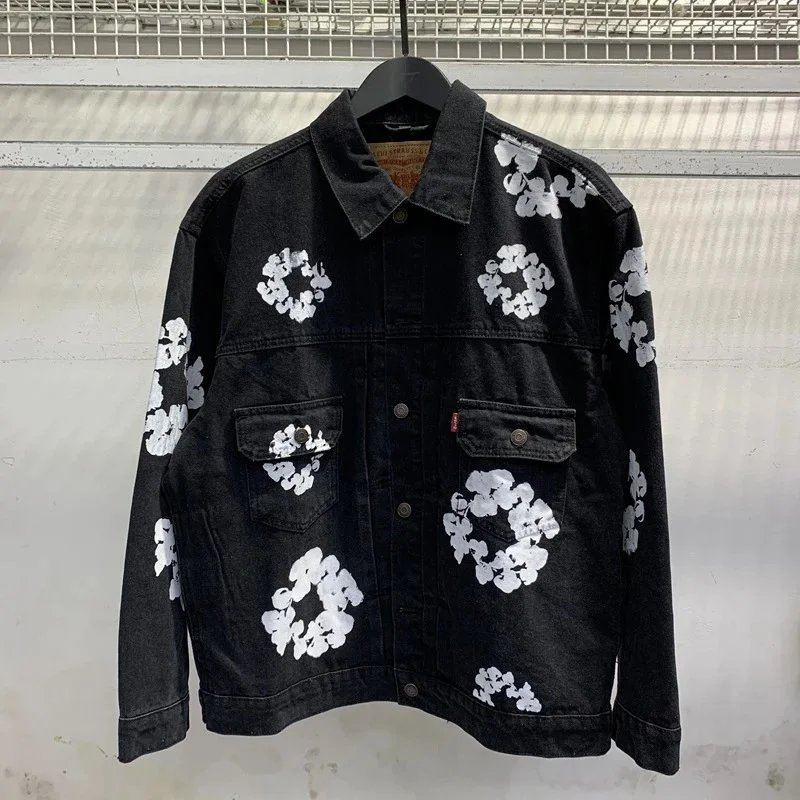 Levi's Levi's Black Denim Jacket with White Floral Embroidery Black