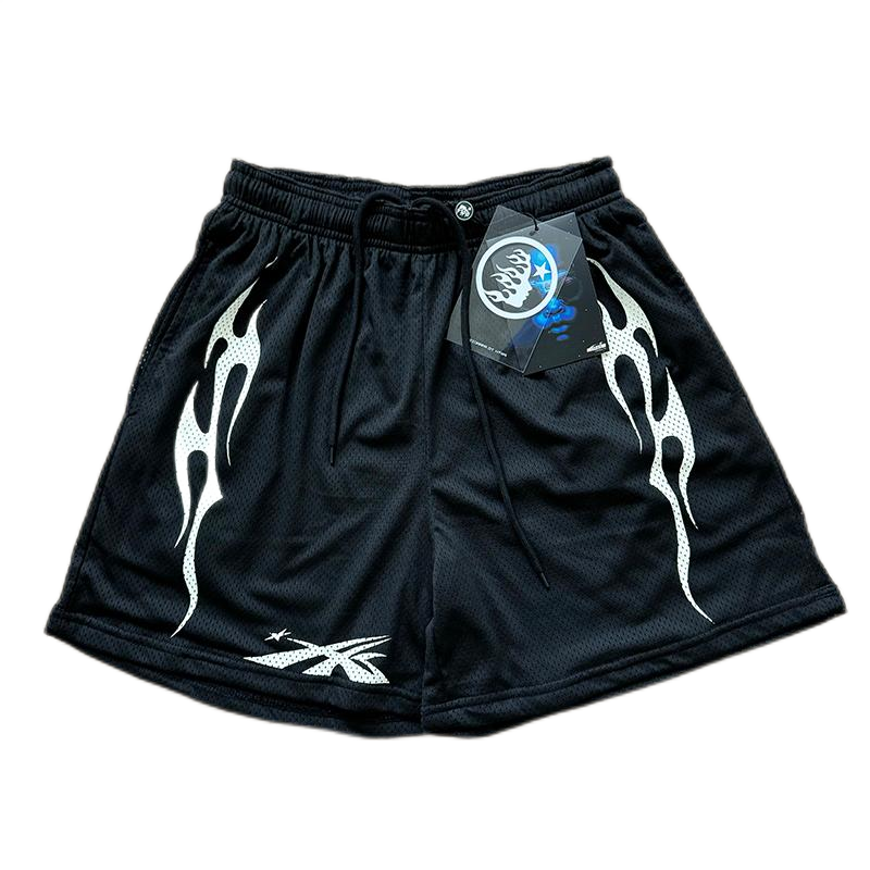 Hellstar Flame Logo Green Black Panel Shorts - 27