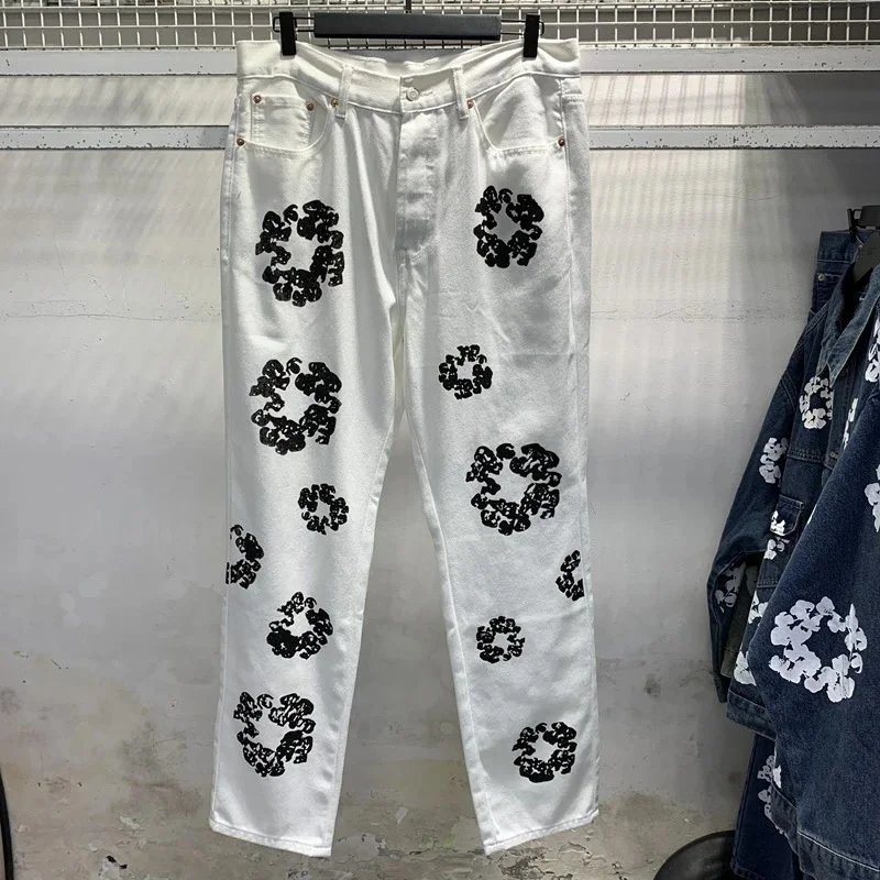 Levi's Levi's White Denim Jeans with Black Floral Pattern White