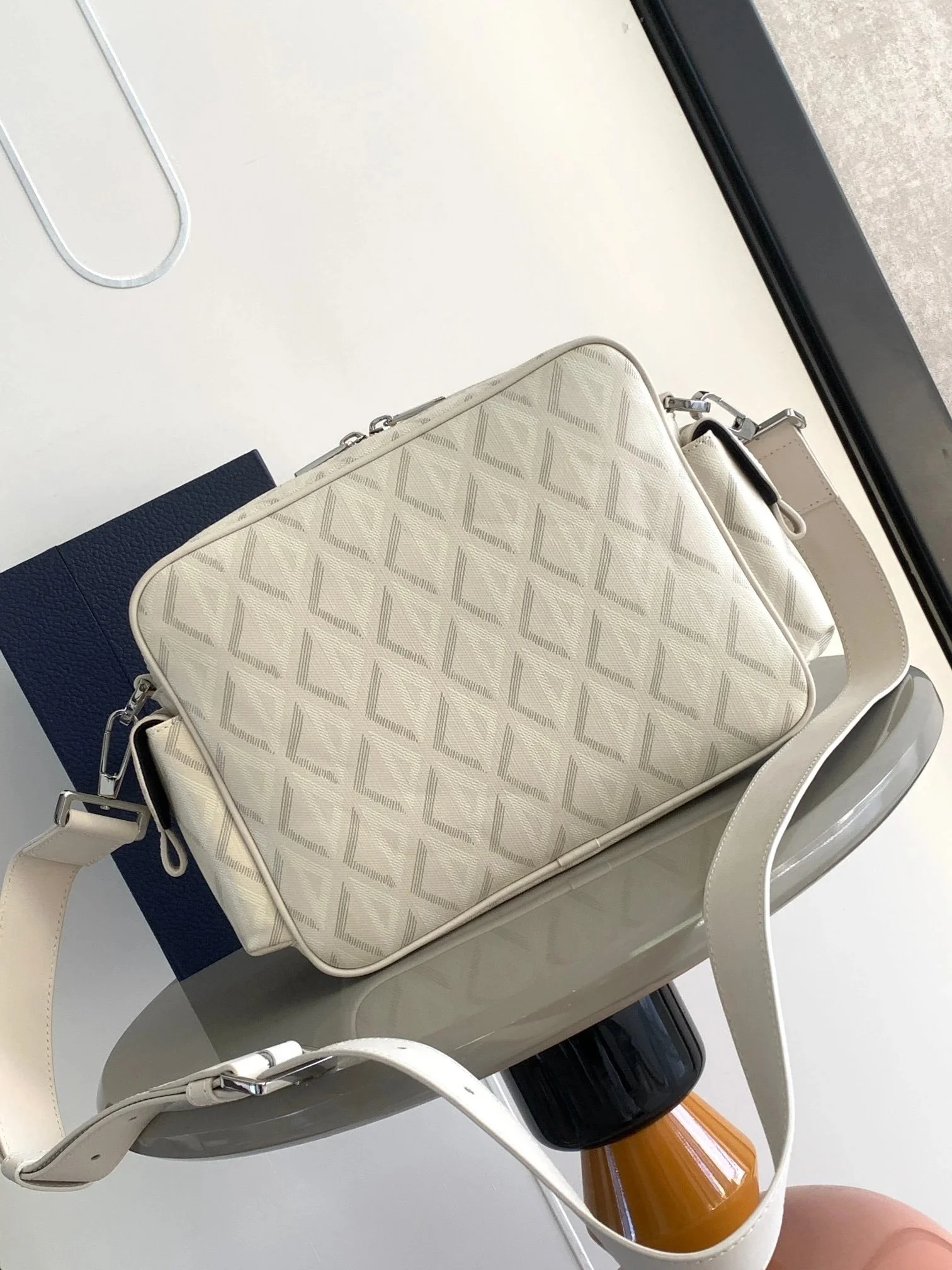 White Crossbody Bag with Geometric Pattern