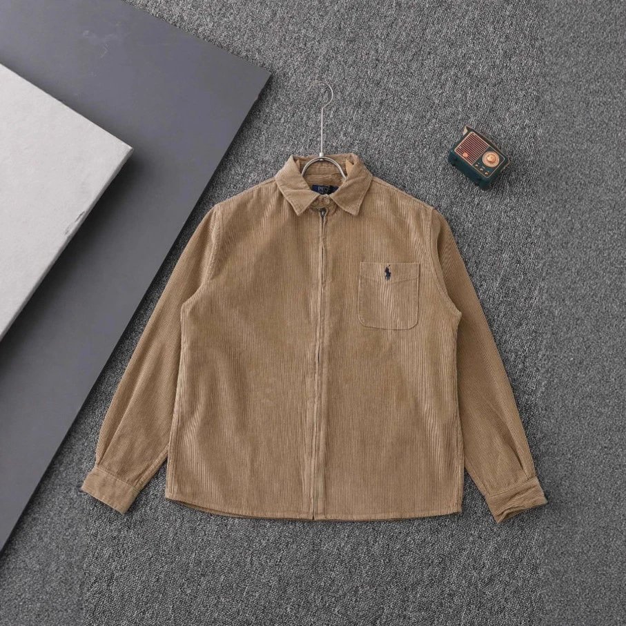 Polo Ralph Lauren Navy Beige Black Corduroy Zip-Up Shirt