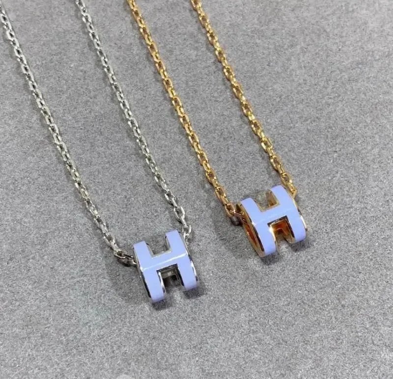 H Logo Pendant Gold Chain Necklace Multi Color Minimalist Jewelry