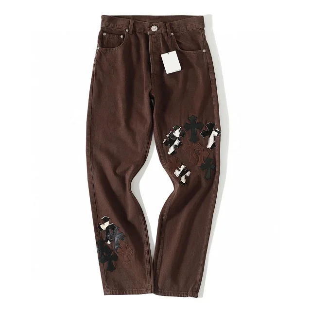 Brown Cross Embellished Jeans