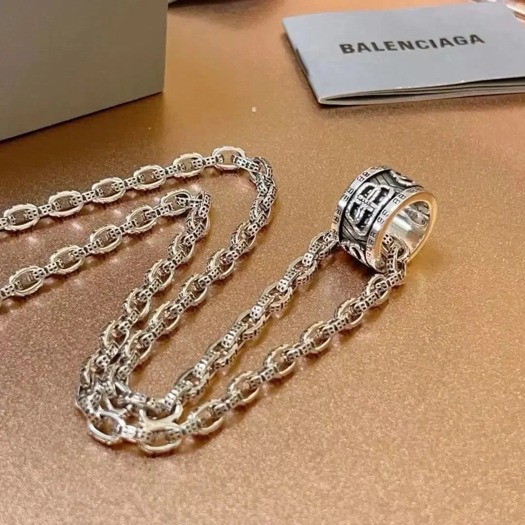 Balenciaga Silver Chain Necklace with Ring Pendant